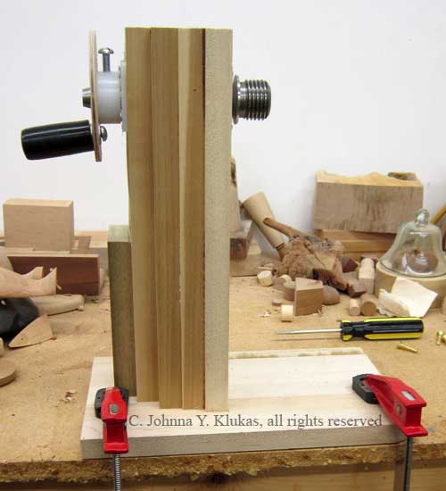 Photo of The Auxiliary Headstock Jig.  Design c. Johnna Y. Klukas, all rights reserved.