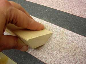 Sanding the miters, detail.